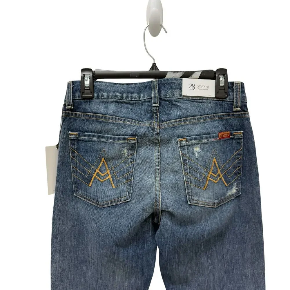 NWT 7 For All Mankind A Pocket Flare‎ Distressed Jeans Women’s Size 28